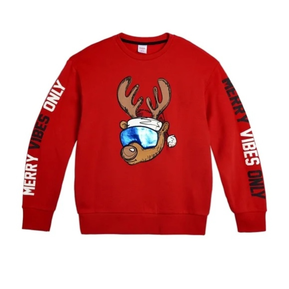 Holiday Time Boy’s ‘Merry Vibes Only’ Reindeer Christmas Sweatshirt NWT